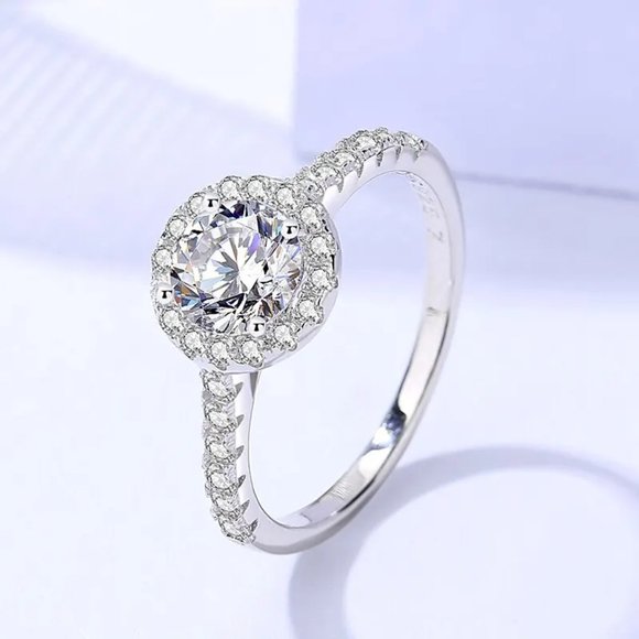Stunning GRA Certified Halo 1.00Ctw Moissanite Diamond Ring 18k White Gold - Picture 7 of 9